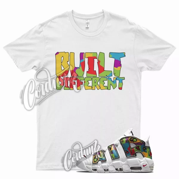 White BUILT T Shirt for N Air More Uptempo Peace Love University Gold Jezsport.com