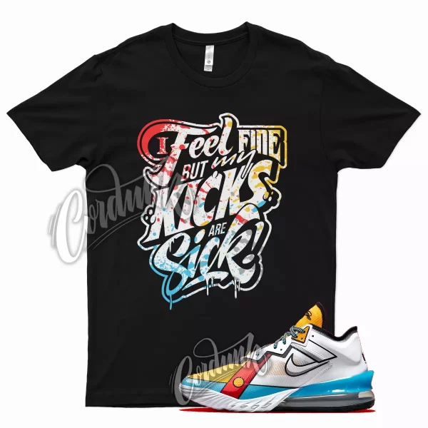 Black SICK T Shirt for Lebron 18 Low Cartoon Art Red Baltic Blue Yellow Jezsport.com