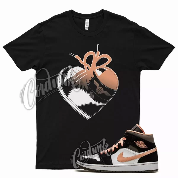 Black HEART T Shirt for Air J1 1 Peach Mocha Apricot Agate Brown Jezsport.com