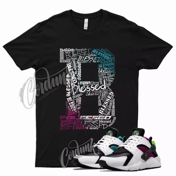 Black BLESSED T Shirt for N Huarache White University Red Spruce Teal Magenta Jezsport.com