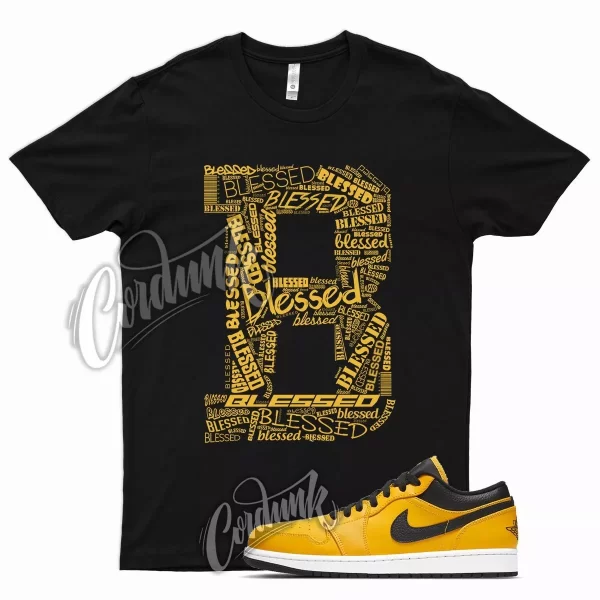 Black BLESSED T Shirt for Air J1 1 Low University Gold Pollen White Jezsport.com