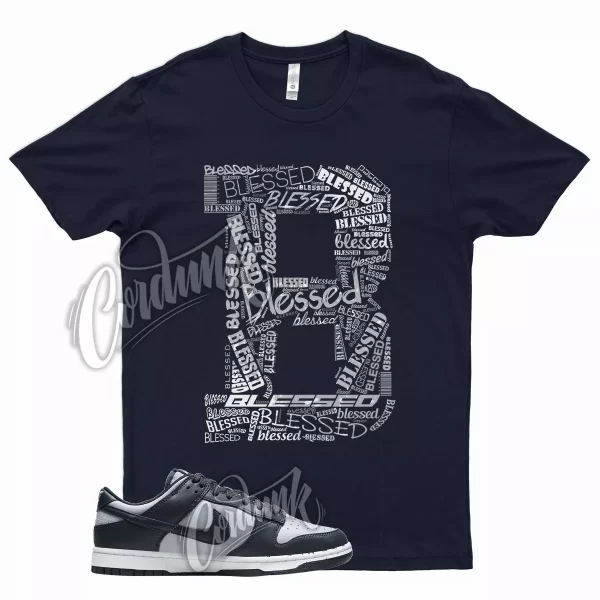 Navy BLESSED T Shirt for N Dunk Low Georgetown Championship Grey Uptempo Jezsport.com