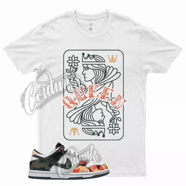 WHT QUEEN T Shirt for N Dunk Low Sail Multi Camo Vintage Green Total Orange Jezsport.com