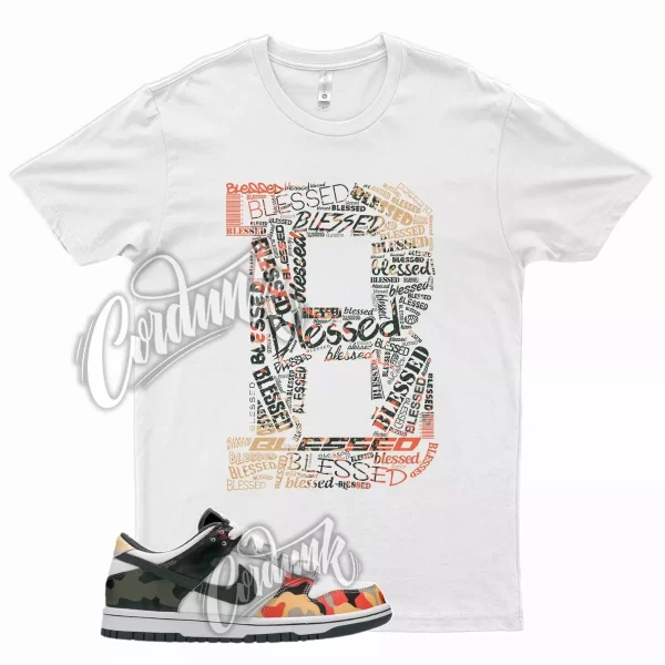 WHT BLESSED T Shirt for N Dunk Low Sail Multi Camo Vintage Green Total Orange Jezsport.com