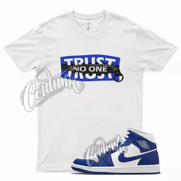 White TRUST T Shirt for J1 1 Mid Hyper Royal Blue Game Jezsport.com