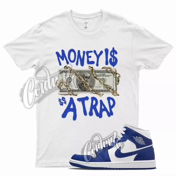 White TRAP T Shirt for J1 1 Mid Hyper Royal Blue Game Jezsport.com