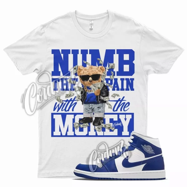 White NUMB T Shirt for J1 1 Mid Hyper Royal Blue Game Jezsport.com