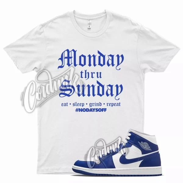 White MOND T Shirt for J1 1 Mid Hyper Royal Blue Game Jezsport.com