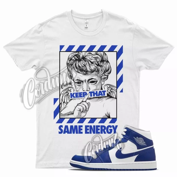 White ENERGY T Shirt for J1 1 Mid Hyper Royal Blue Game Jezsport.com