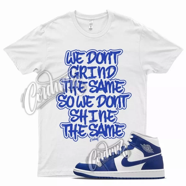 White GRIND T Shirt for J1 1 Mid Hyper Royal Blue Game Jezsport.com