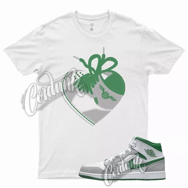 White HEART Shirt for J1 1 Mid Grey Green Dunk Air Max Vapormax Jezsport.com