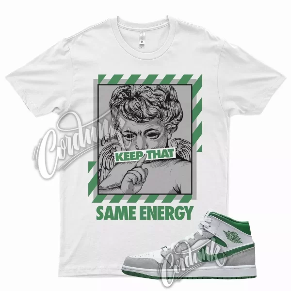 White ENERGY Shirt for J1 1 Mid Grey Green Dunk Air Max Vapormax Jezsport.com