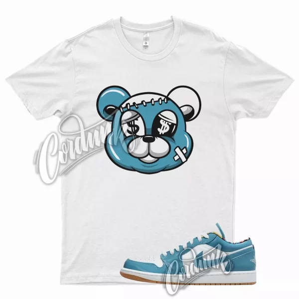 White STITCH T Shirt for Air J1 1 Low Teal Aqua Blue All Star Chlorine Jezsport.com