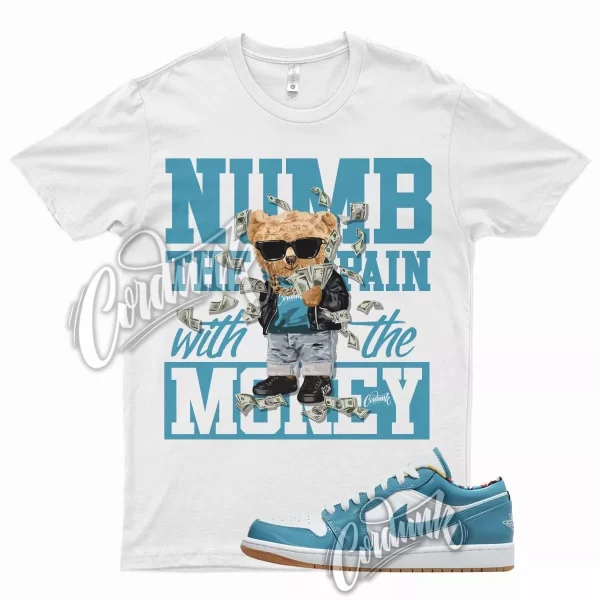 White NUMB T Shirt for Air J1 1 Low Teal Aqua Blue All Star Chlorine Jezsport.com