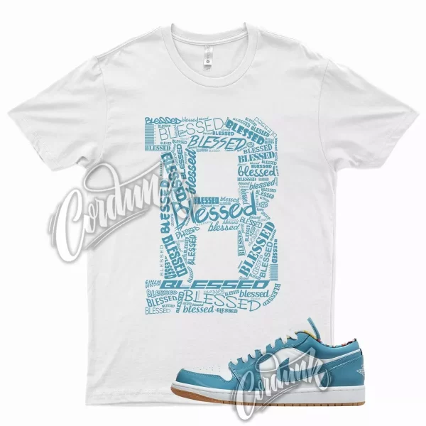 White BLESSED T Shirt for Air J1 1 Low Teal Aqua Blue All Star Chlorine Jezsport.com