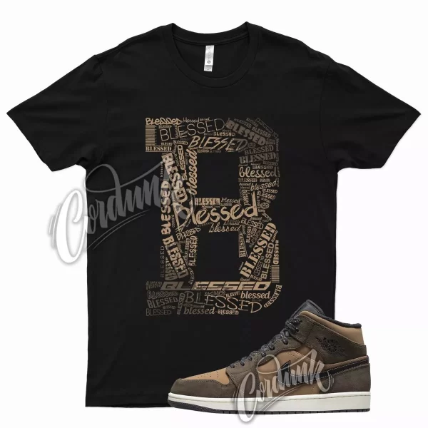 Black BLESSED T Shirt for Air J1 1 Mid Brown Earth Tone Mocha 10 Chocolate Jezsport.com