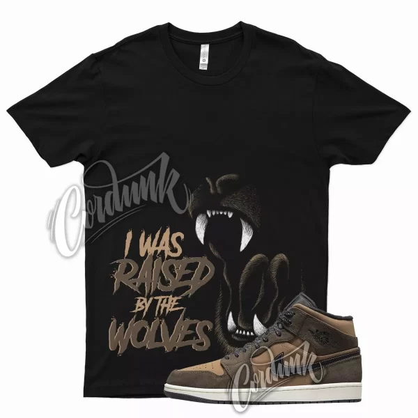 Black WOLVES T Shirt for Air J1 1 Mid Brown Earth Tone Mocha 10 Chocolate Jezsport.com