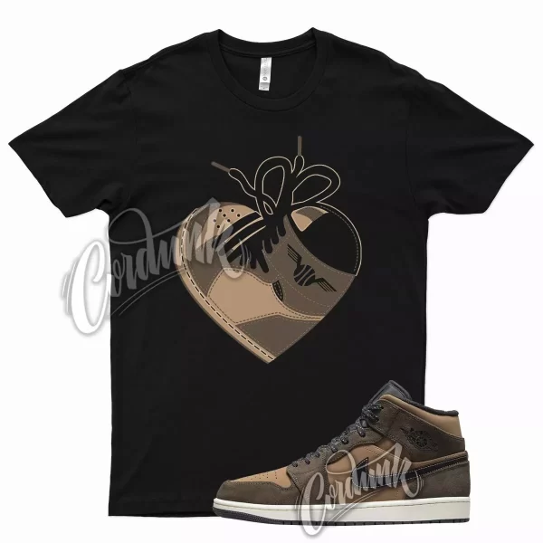 Black HEART T Shirt for Air J1 1 Mid Brown Earth Tone Mocha 10 Chocolate Jezsport.com