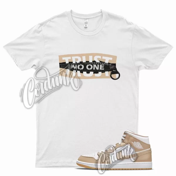 White TRUST T Shirt for Air J1 1 Mid Hemp Gum Yellow Jezsport.com