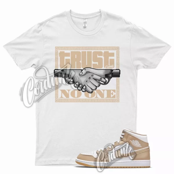 White TRUST V2 T Shirt for Air J1 1 Mid Hemp Gum Yellow Jezsport.com