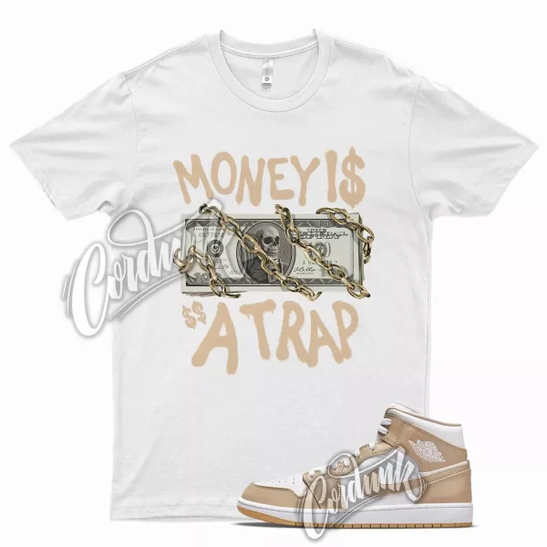 White TRAP T Shirt for Air J1 1 Mid Hemp Gum Yellow Jezsport.com