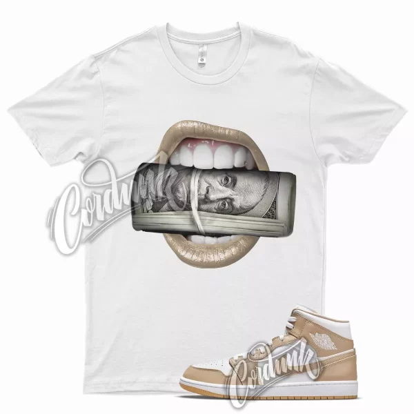 White ROLL T Shirt for Air J1 1 Mid Hemp Gum Yellow Jezsport.com