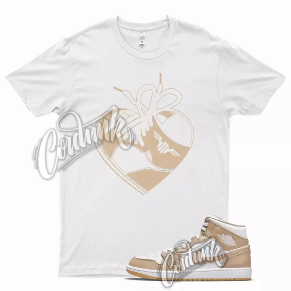 White HEART T Shirt for Air J1 1 Mid Hemp Gum Yellow Jezsport.com