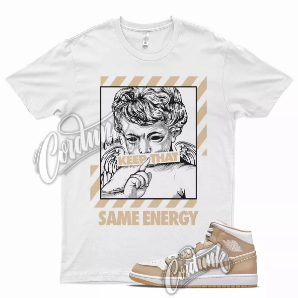 White ENERGY T Shirt for Air J1 1 Mid Hemp Gum Yellow Jezsport.com