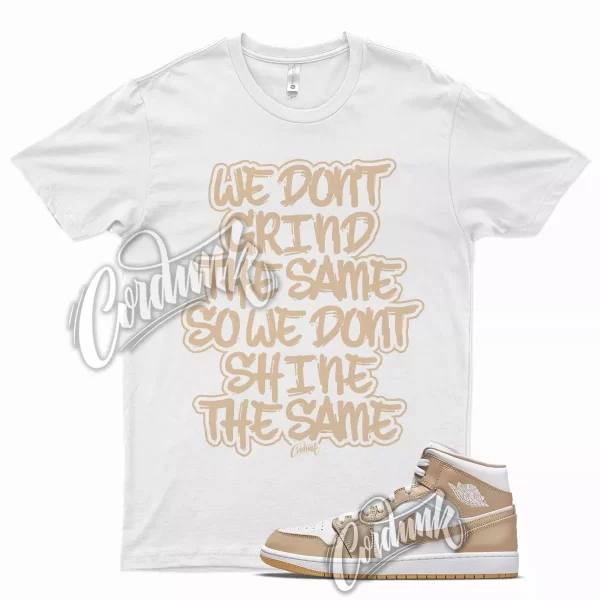 White GRIND T Shirt for Air J1 1 Mid Hemp Gum Yellow Jezsport.com