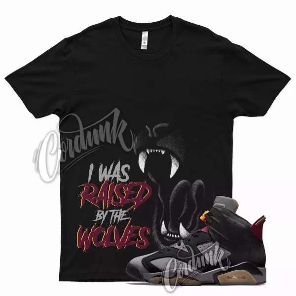 Black WOLVES Shirt for Air J1 6 Bordeaux Graphite Dark Grey Maroon Charcoal Jezsport.com