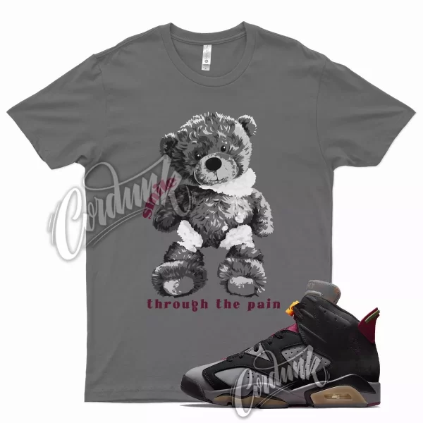 Grey SMILE T Shirt for Air J1 6 Bordeaux Light Graphite Dark Maroon Charcoal Jezsport.com