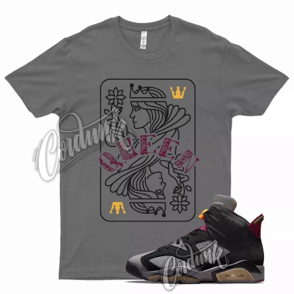 Grey QUEEN T Shirt for Air J1 6 Bordeaux Light Graphite Dark Maroon Charcoal Jezsport.com