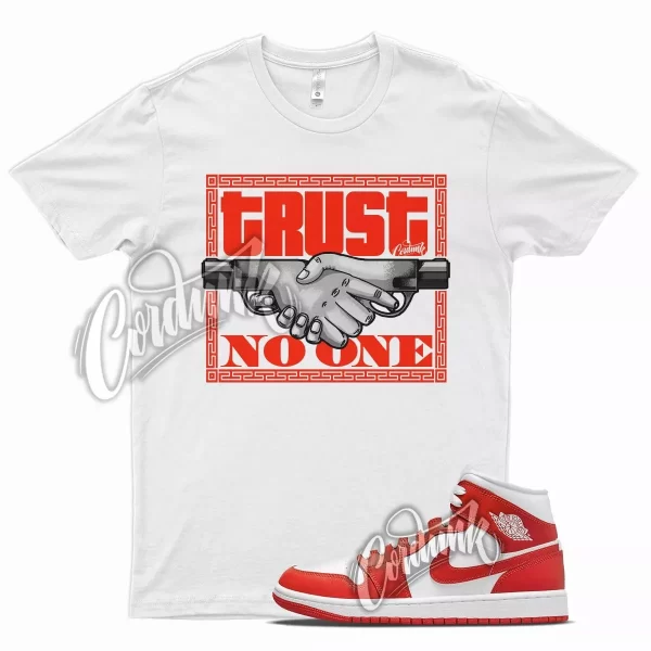 White TRUST V2 T Shirt for J1 1 Mid Habanero Red White Foamposite 90 Jezsport.com