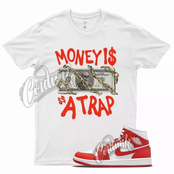 White TRAP T Shirt for J1 1 Mid Habanero Red White Foamposite 90 Jezsport.com