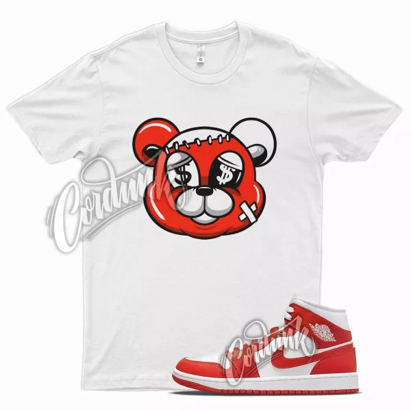 White STITCH T Shirt for J1 1 Mid Habanero Red White Foamposite 90 Jezsport.com