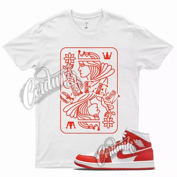 White QUEEN T Shirt for J1 1 Mid Habanero Red White Foamposite 90 Jezsport.com