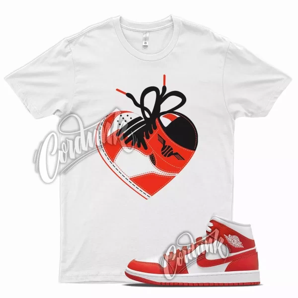 White HEART T Shirt for J1 1 Mid Habanero Red White Foamposite 90 Jezsport.com