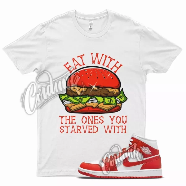 White EAT T Shirt for J1 1 Mid Habanero Red White Foamposite 90 Jezsport.com