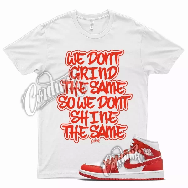 White GRIND T Shirt for J1 1 Mid Habanero Red White Foamposite 90 Jezsport.com