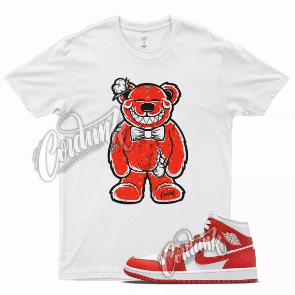 White TEDDY T Shirt for J1 1 Mid Habanero Red White Foamposite 90 Jezsport.com