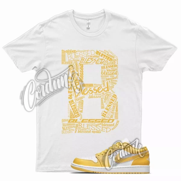 White BLESSED T Shirt for J1 1 Pollen Yellow University Gold SB Overbreak Jezsport.com