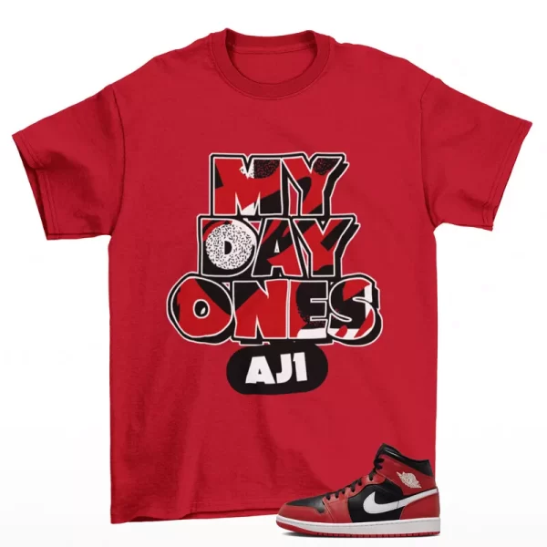 Day One Sneaker Shirt Red to Match Jordan 1 Mid Black Gym Red DQ8426-061 Jezsport.com