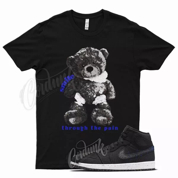 Black SMILE Shirt for Air J1 1 Mid Racer Blue Multi Sustainable Crater Jezsport.com