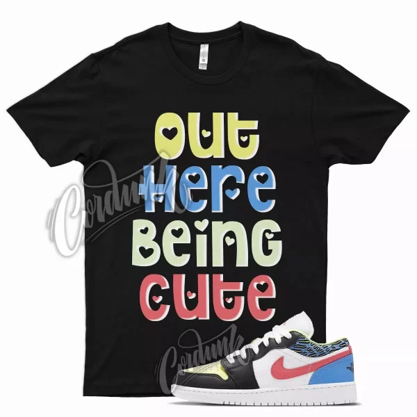 Black CUTE T Shirt for Air J1 1 Low Coast Light Fusion Red Barely Yellow Jezsport.com