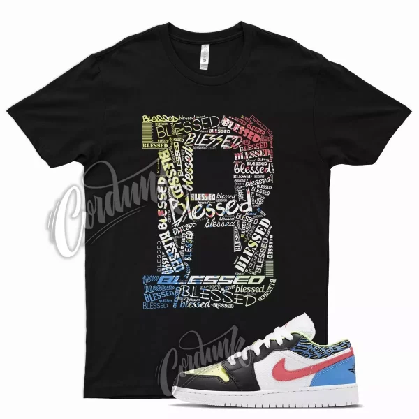 Black BLESSED T Shirt for Air J1 1 Low Coast Light Fusion Red Barely Yellow Jezsport.com