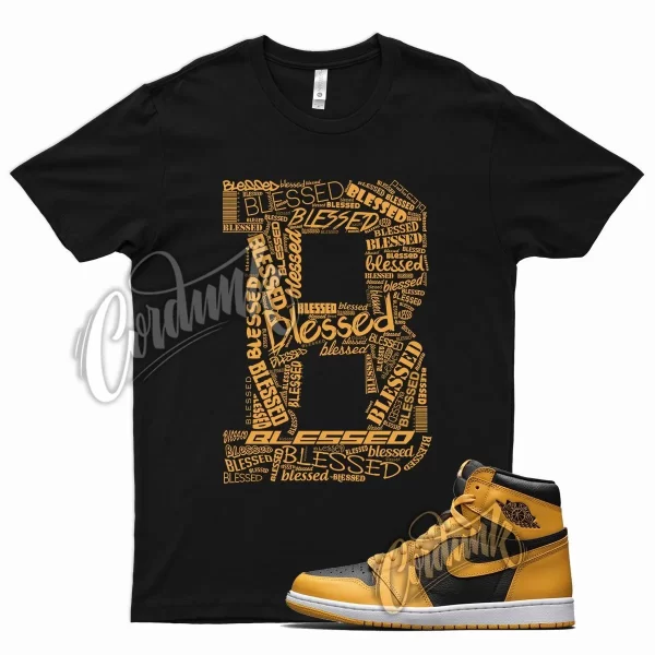 Black BLESSED T Shirt for Air J1 1 Retro High OG Pollen University Gold Jezsport.com