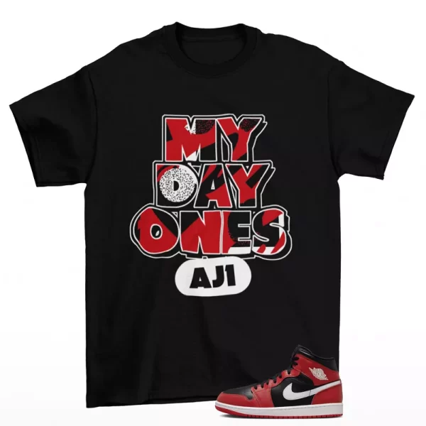 Day One Sneaker Shirt Black to Match Jordan 1 Mid Black Gym Red DQ8426-061 Jezsport.com