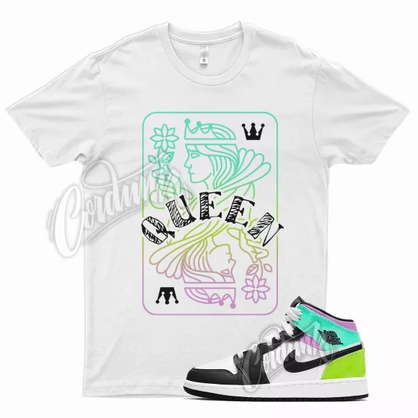 White QUEEN T Shirt for Air J1 1 Mid Pastel Volt Green Glow Tropical Twist Jezsport.com