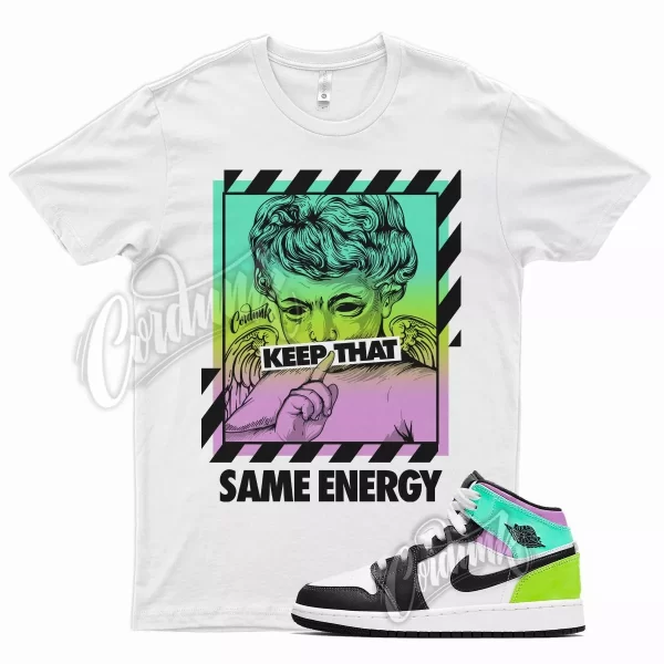 White ENERGY T Shirt for Air J1 1 Mid Pastel Volt Green Glow Tropical Twist Jezsport.com