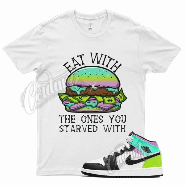 White EAT T Shirt for Air J1 1 Mid Pastel Volt Green Glow Tropical Twist Jezsport.com